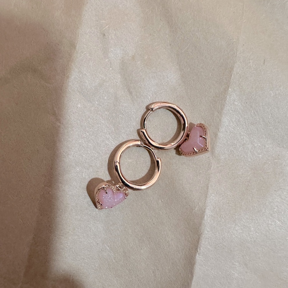 Kendra Scott Rose Gold and Pink Stone small hoop drop Earrings